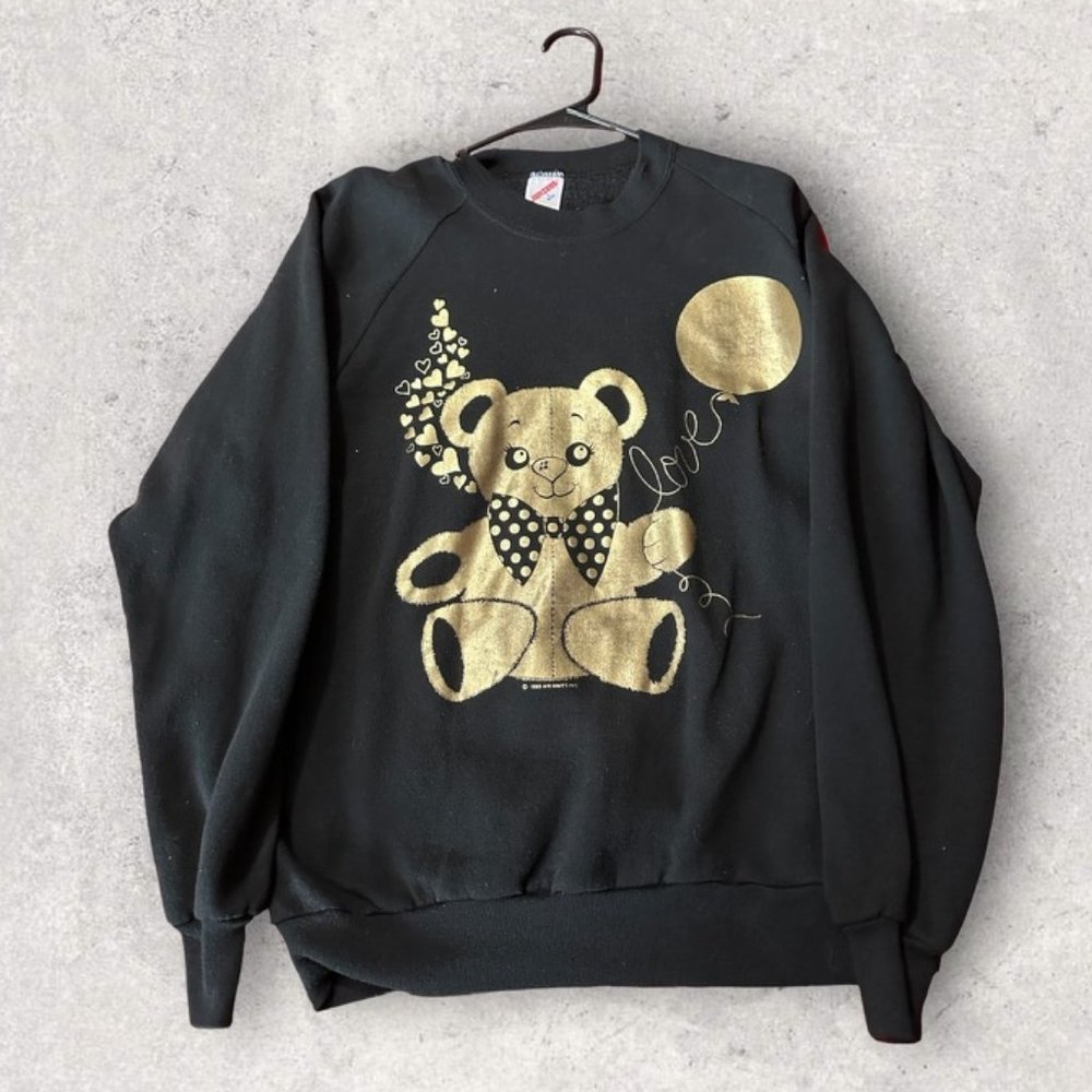1989 Vintage Gold Metallic Bear Crew Sweatshirt L